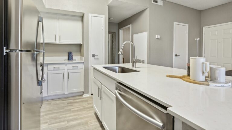 Kitchen with white cabinets