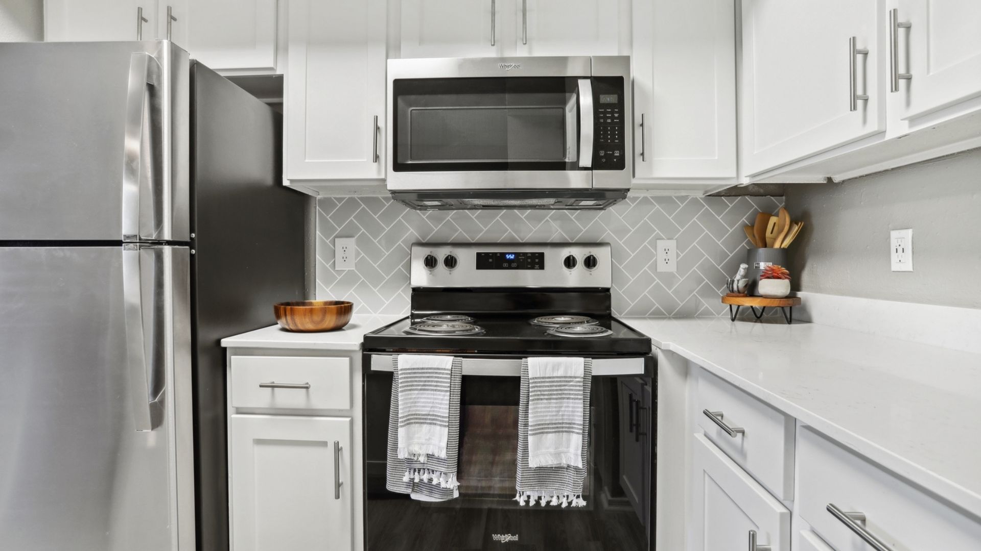 Kitchen with stainless steel appliances